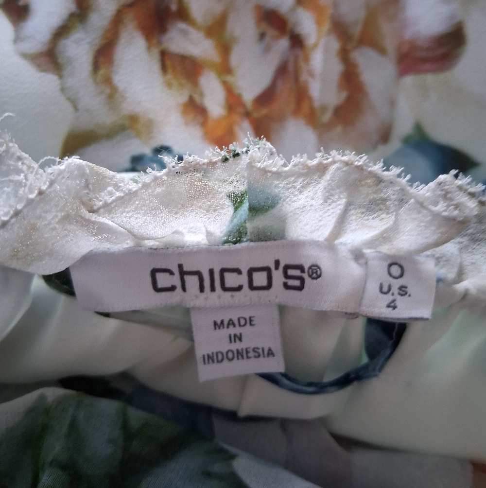 Chico's Floral Maxi Dress - Cream and Green